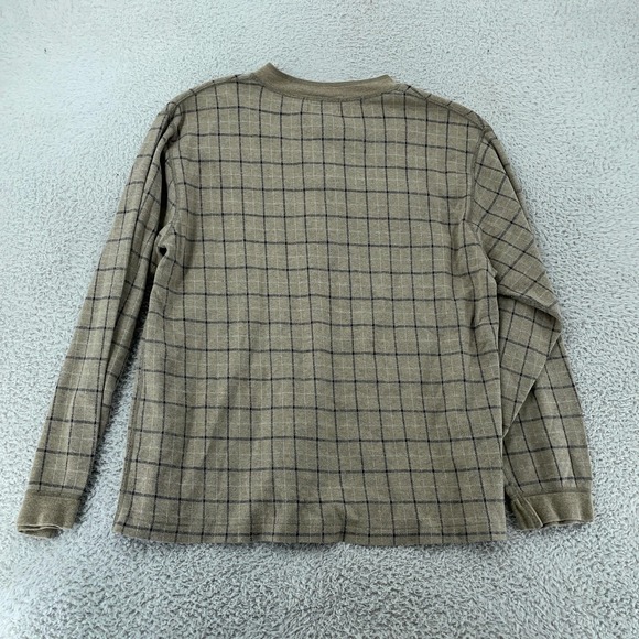 L.L. Bean Henley Shirt Mens Large Gray Windowpane Thermal Long Sleeve Made USA - Picture 3 of 7